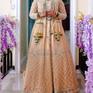 Embroidered Peach Bridal Anarkali Dress